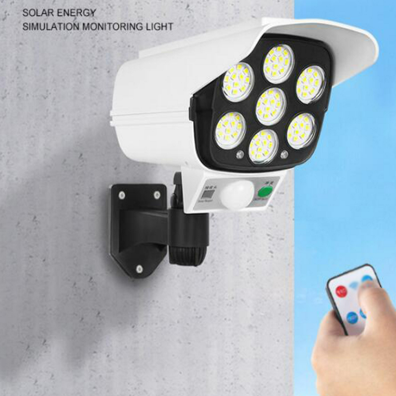 Cheap Wholesale 3 Mode Solar Energy Sensor LED Flood Light  IP65 Waterproof  Simulation Camera Camouflage Monitoring Street Lamp