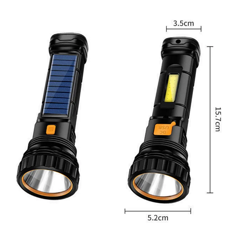 Solar Rechargeable 1200 Mah Battery USB Cable Fast Charging 1000 high  Lumens LED Flashlight with Emergency Strobe Light