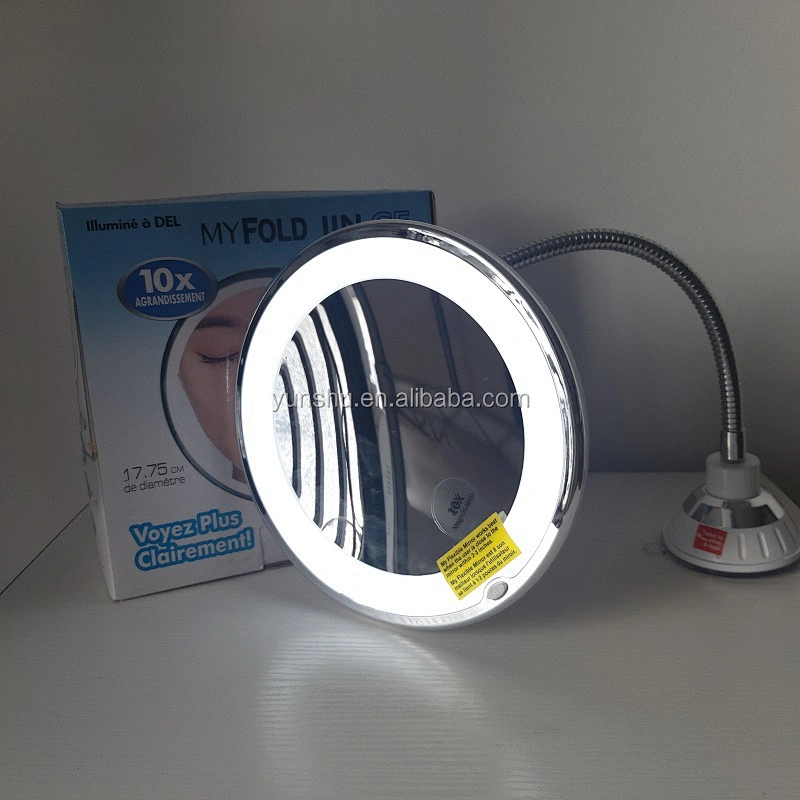 Adjustable Flexible Goose neck bathroom makeup Mirror with led light  with Suction Cup 360 Degree rotate