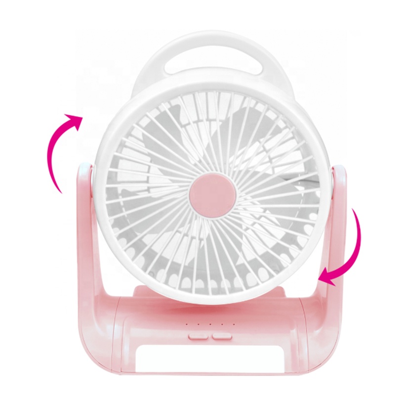 Low price small cartoon dc usb rechargeable high speed table fan with led light