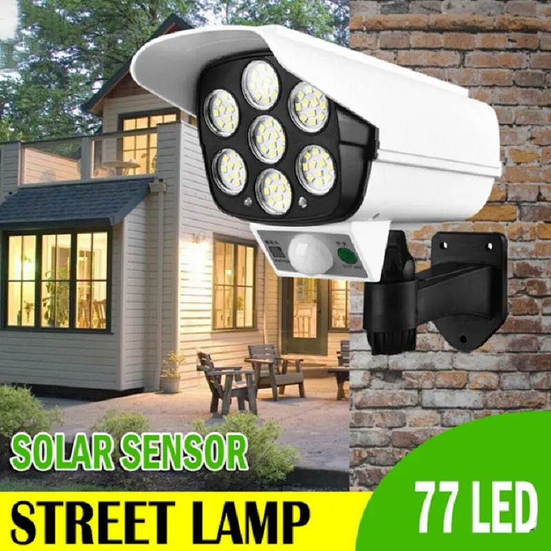 Cheap Wholesale 3 Mode Solar Energy Sensor LED Flood Light  IP65 Waterproof  Simulation Camera Camouflage Monitoring Street Lamp