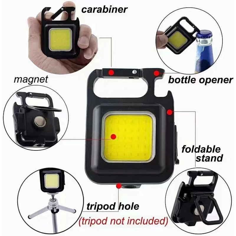 COB Small Flashlights Bright Rechargeable Keychain Mini Flashlight Multifunctional Portable Pocket Work Light