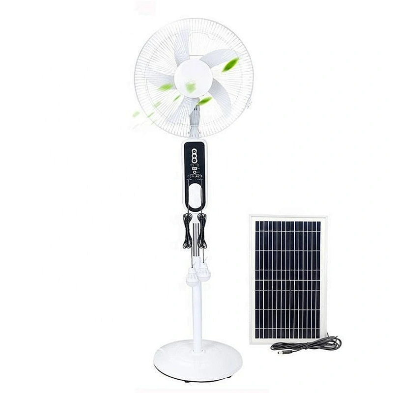 Hot selling 6.4V 16Inch 12V AC/DC High Quality Electric Rechargeable fan with remote control and Solar Panel 5 blades
