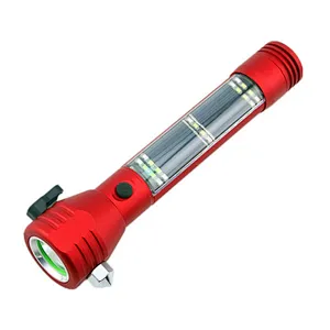 9 in 1 Waterproof 10W XML T6 USB & Solar Panel Charging Flashlight Torchlight High Powerful Solar Powered Flashlight With Alarm