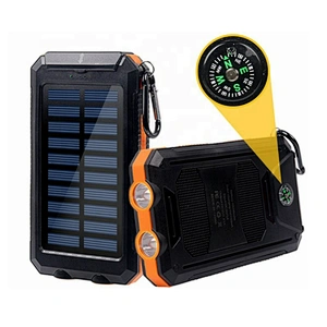 Customize top portable small USB mobile iphone charger waterproof solar power bank & power station with compass camping light