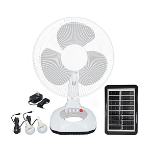 12 inch portable high speed electric AC DC rechargeable table fan with solar panel and led bulb