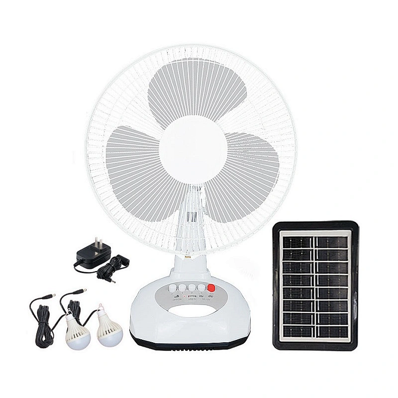 12 inch portable high speed electric AC DC rechargeable table fan with solar panel and led bulb