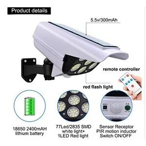 Cheap Wholesale 3 Mode Solar Energy Sensor LED Flood Light  IP65 Waterproof  Simulation Camera Camouflage Monitoring Street Lamp