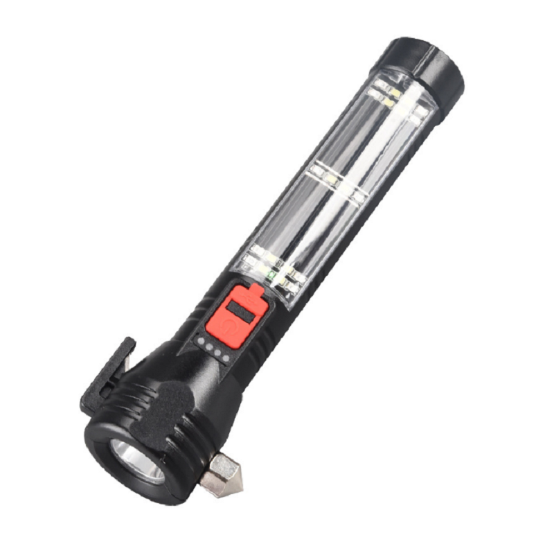 USB Charger Solar Powered LED Car Flashlight Multi-Function Solar Escape Rescue Flashlight for Hiking Camping Traveling