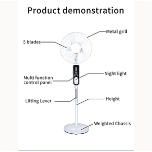 Hot sale LiFePO4 16 inch AC/DC stand fan brushless with extra bulb fan Power bank solar powered rechargeable fan