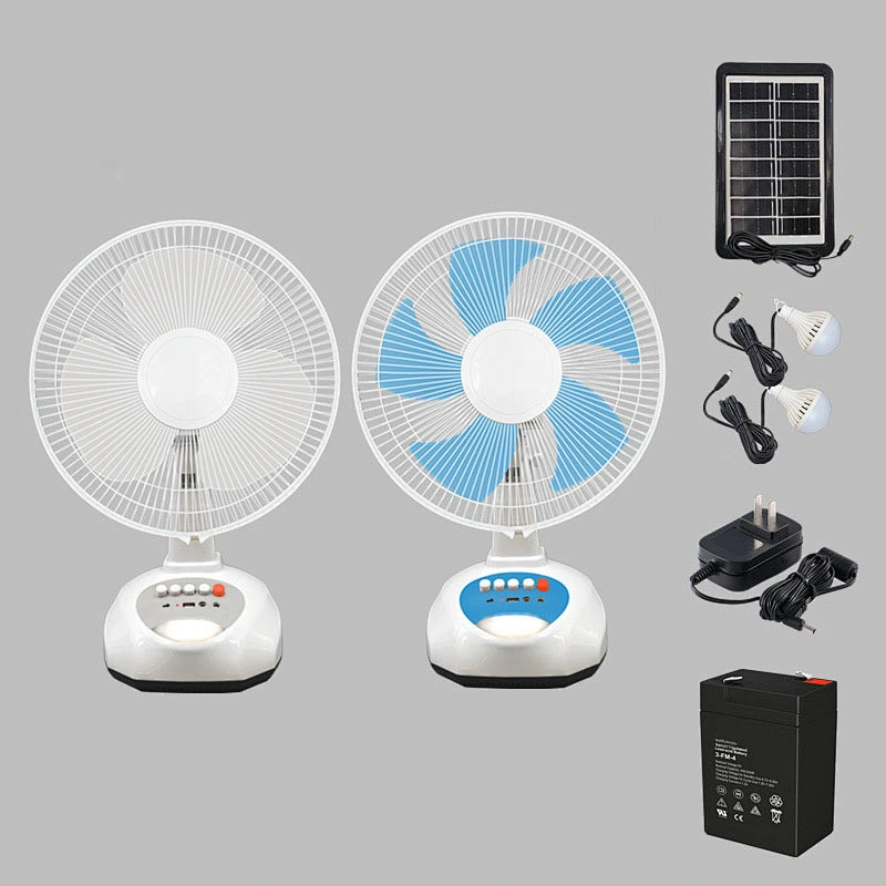 12 inch portable high speed electric AC DC rechargeable table fan with solar panel and led bulb