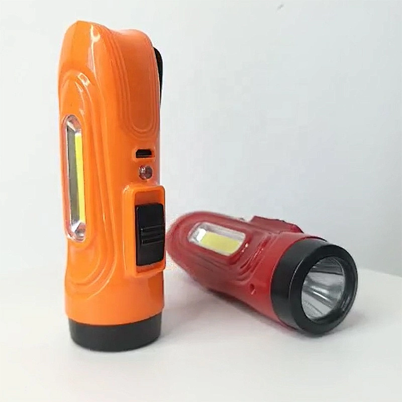 Portable plastic body rechargeable high power led mini flashlight with clip and side lamp