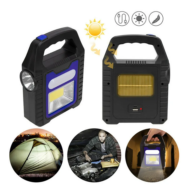 Solar portable 3 IN 1 USB charging Horse Flood Light LED Searchlight Flashlight Cob Portable Hiking Emergency  Camping Work Lamp