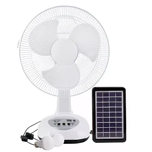 Top quality design 14inch portable high speed electric 12v dc rechargeable table fan with solar panel and led bulb