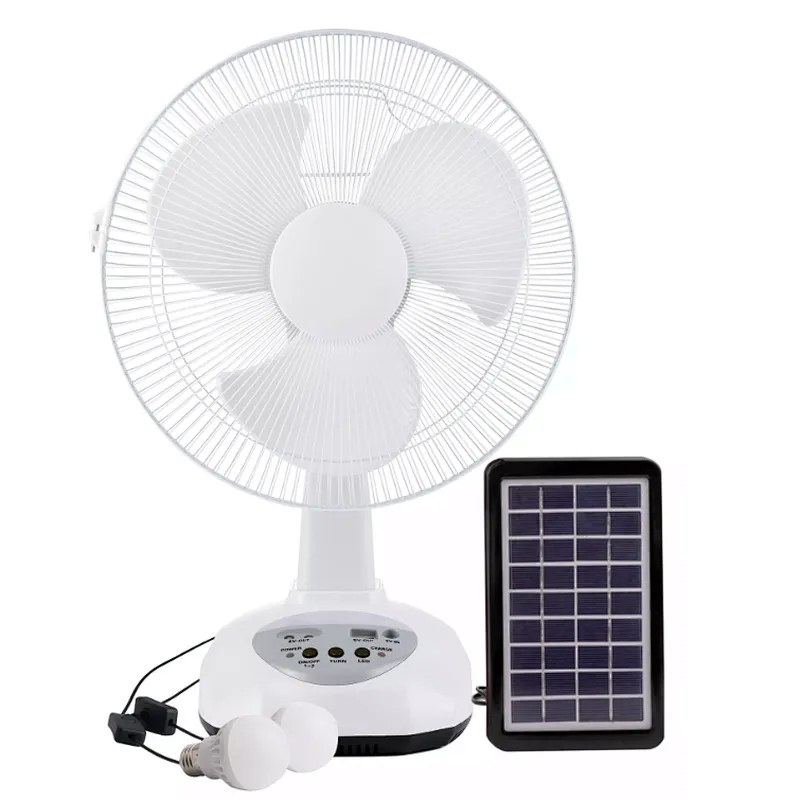 Top quality design 14inch portable high speed electric 12v dc rechargeable table fan with solar panel and led bulb