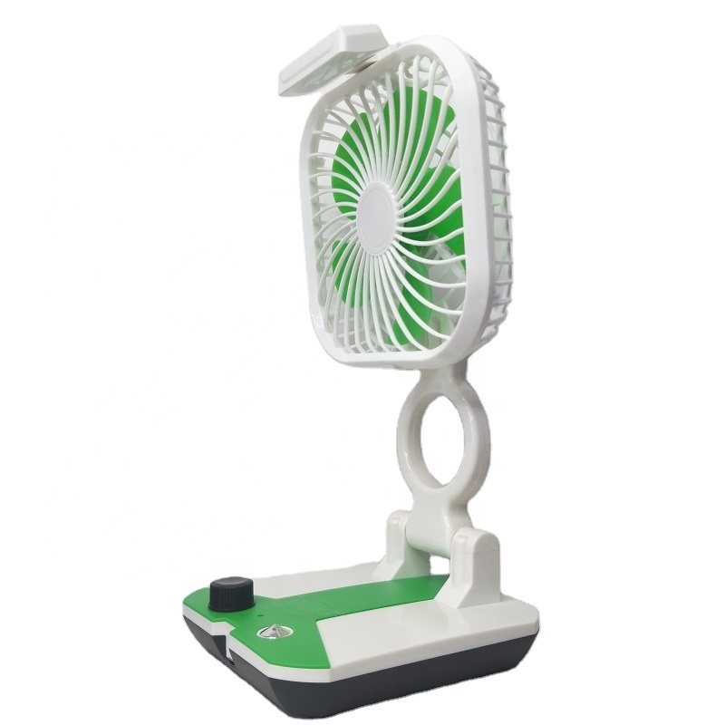 Cheap price recheargable folding portable dc motor 4V 2400mAh usb mini foldable desk fans with led bulb light