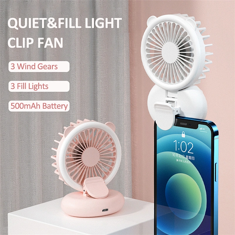 Mini Fill Light Fans Portable Hanging Neck Fan Silent USB Charging Air Cooling LED Light Clip-on Fan For Make Up