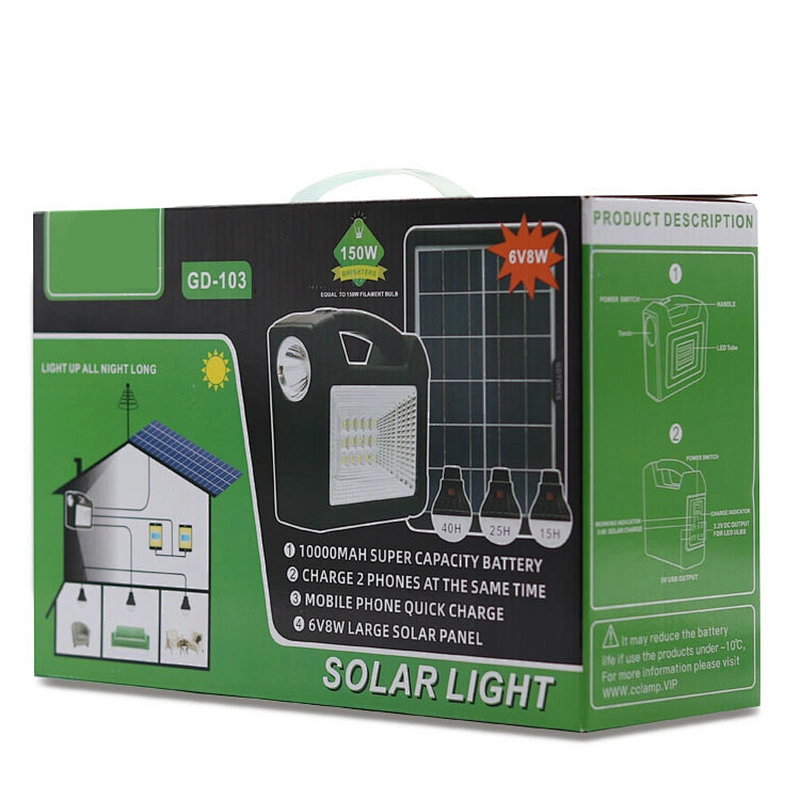 Charging Your Mobile Phone 10000mAh Portable Home solar light kit with black solar panel 6V8W save storage energy Flashlight