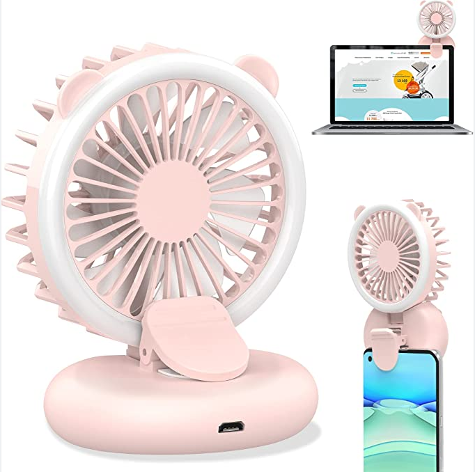 Neon-Glo Round Plastic Portatiles Ventilador Wireless Desk Cooling Foldable Hand Held The Electric Usb Mini Fan With Light