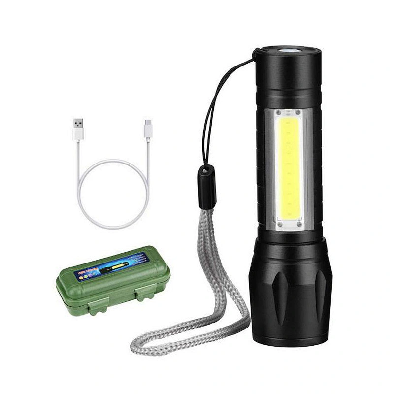 Waterproof Mini Pocket Zoom Portable Outdoor LED Flashlight USB Recharge Adjustable Focus COB Flash Light