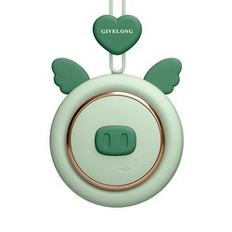 Piglet Fan Air Cooler Mini Portable Rechargeable summer baby handheld leafles Hanging Neck Fan for children