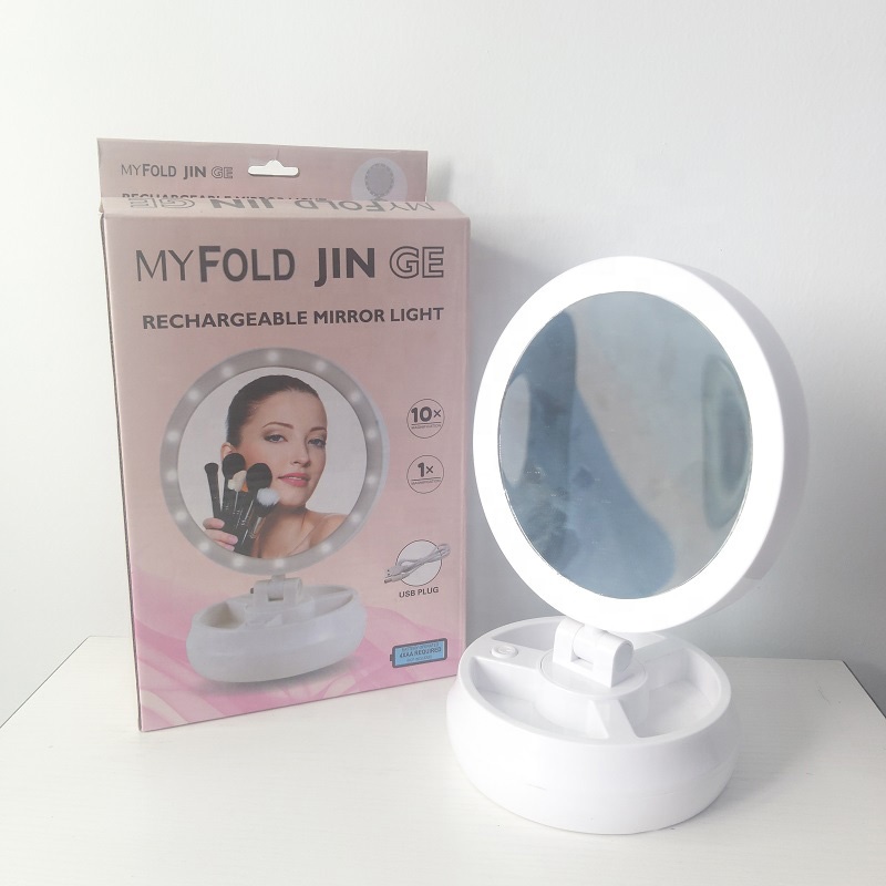 Portable folding 360-degree LED cosmetic mirror magnifying cosmetic mirror double-sided round mirror
