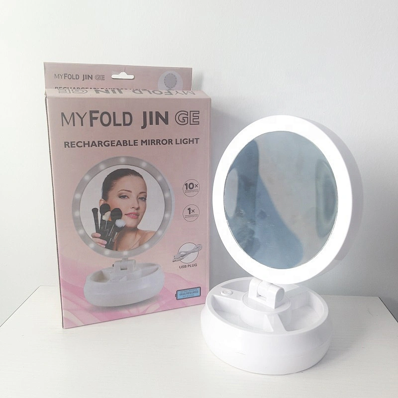 Portable folding 360-degree LED cosmetic mirror magnifying cosmetic mirror double-sided round mirror