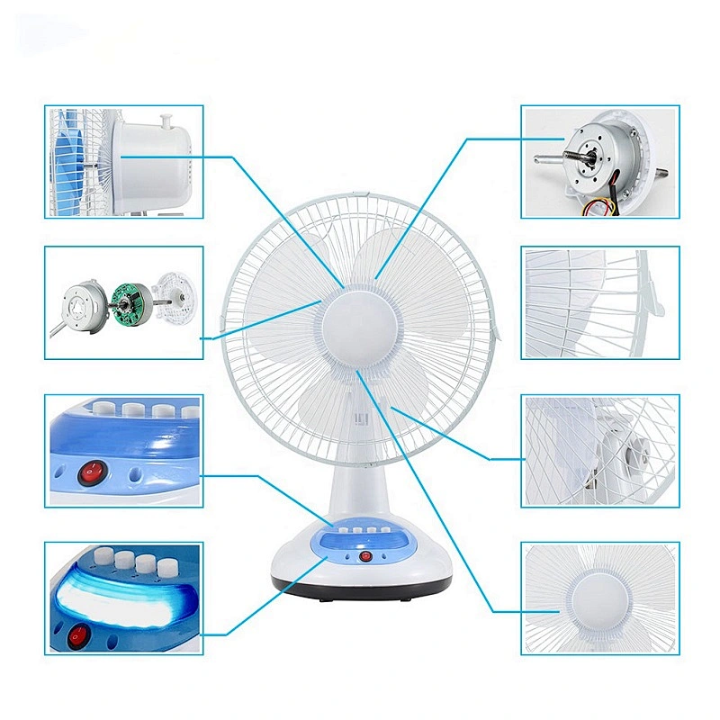 12 inch Solar Rechargeable Table Fan with AC/DC Double-duty 12V Input Voltage
