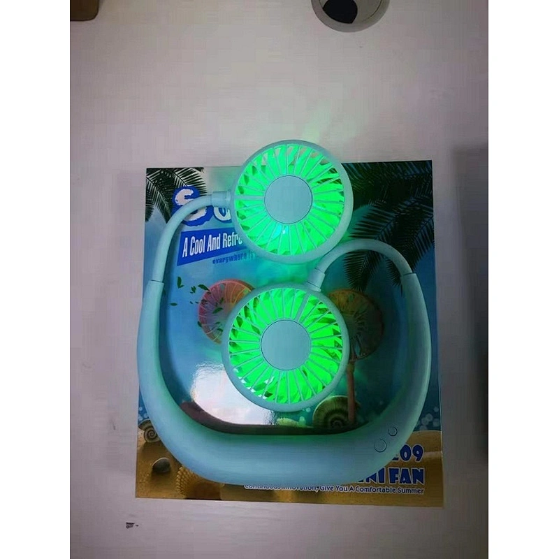 2022 stylish wearable portable usb rechargeable bladeless hanging cooler neck band fan with color led light