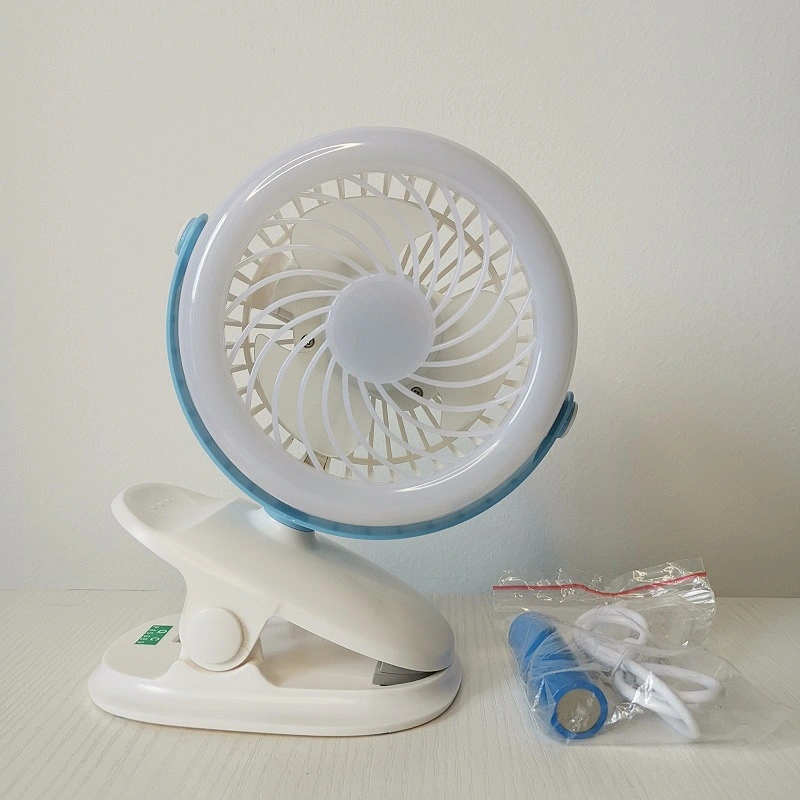 New 360 degree rotation foldable usb rechargeable baby stroller dc motor mini cordless desk  fan with LED lamp 4 inch