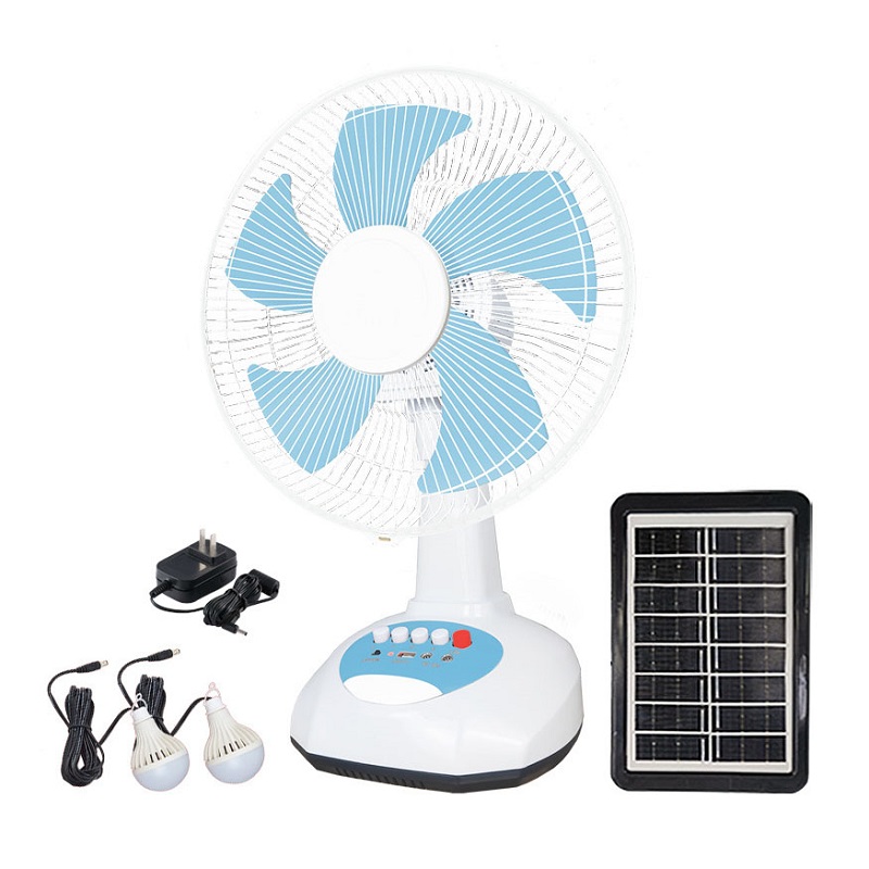 Emergency rechargeable Solar power 12 inch DC AC standing fan with lighting for outdoor