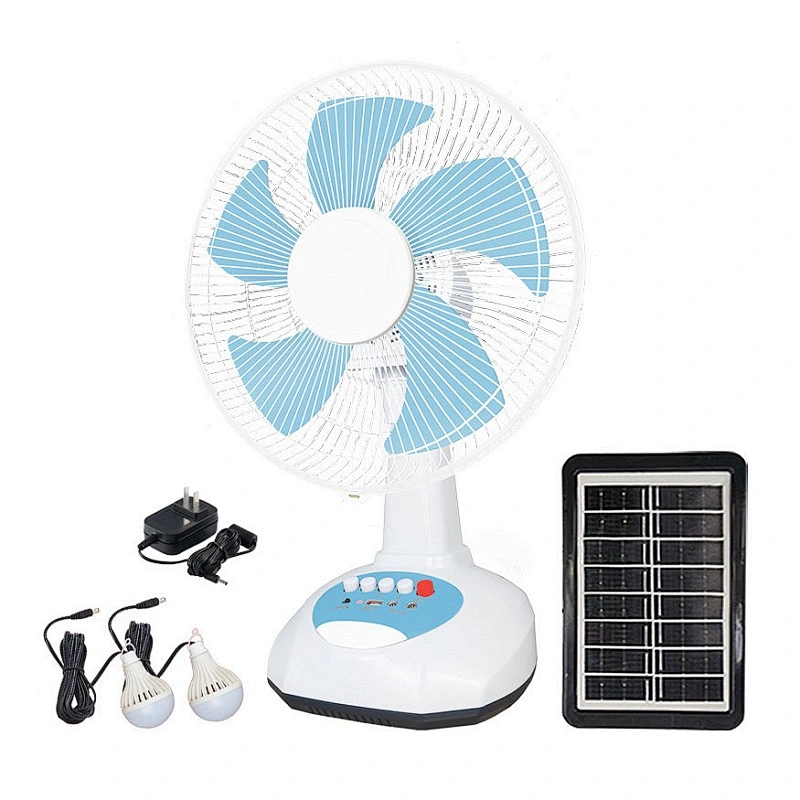 Emergency rechargeable Solar power 12 inch DC AC standing fan with lighting for outdoor