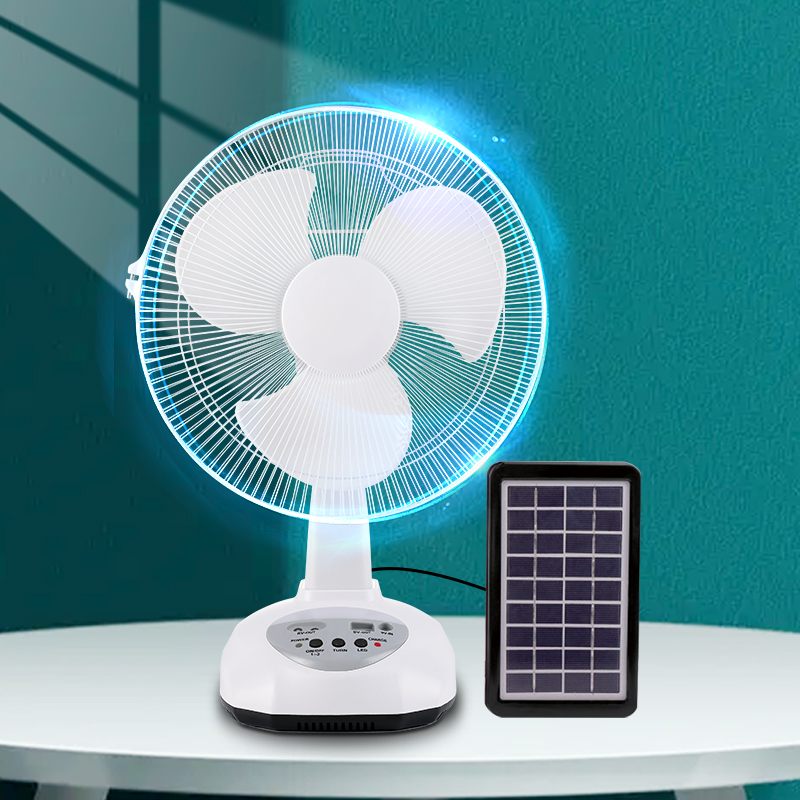 Hot selling 12 inch Solar charging table electric fan with power bank function portable and solar rechargeable fan