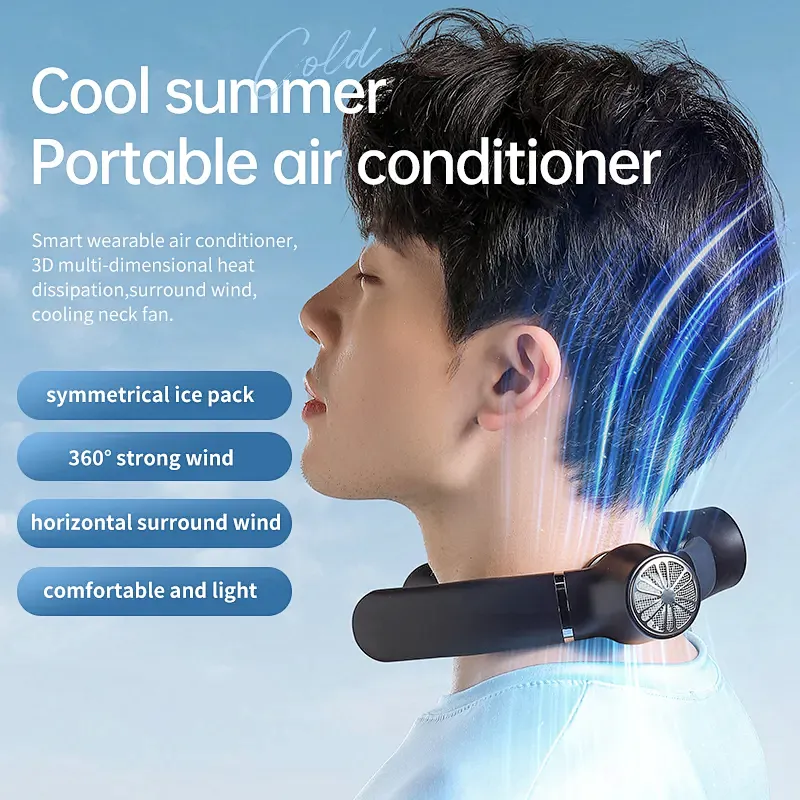 2023 New Arrival Semiconductor Refrigeration 360 Cooling Rechargeable Hands Free Leafless Wearable Hanging Portable Neck Fan
