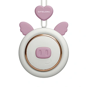 Piglet Fan Air Cooler Mini Portable Rechargeable summer baby handheld leafles Hanging Neck Fan for children