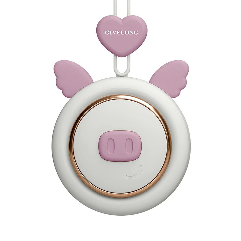 Piglet Fan Air Cooler Mini Portable Rechargeable summer baby handheld leafles Hanging Neck Fan for children