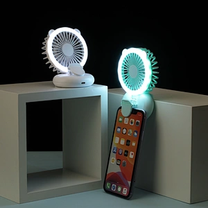 New Mini Portable Fan Three Speed Adjust Fill Light Usb Rechargeable Cooling Neck Handheld Fan For Children And Ladies