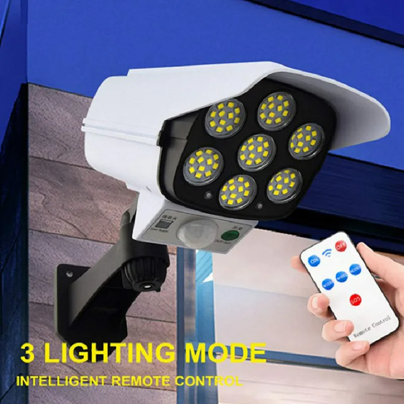 Factory Price Motion Sensor Security Dummy Simulation Monitoring Camera Solar Induction Garden 77 LED Wireless Electric Light
