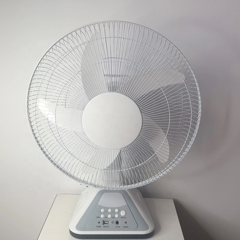 Rechargeable electric 16 inch emergency ac dc table fan with led lamp
