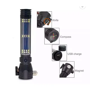 9 in 1 Waterproof 10W XML T6 USB & Solar Panel Charging Flashlight Torchlight High Powerful Solar Powered Flashlight With Alarm