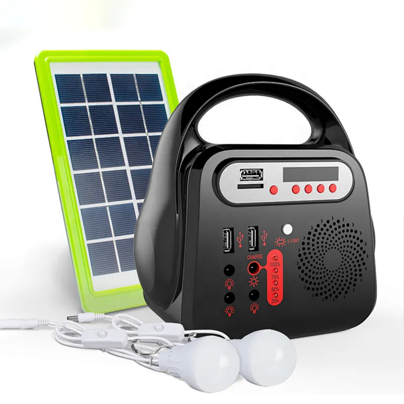 Multi-function alternative energy generators home solar powered system with power bank radio mobile charge emergency lighting