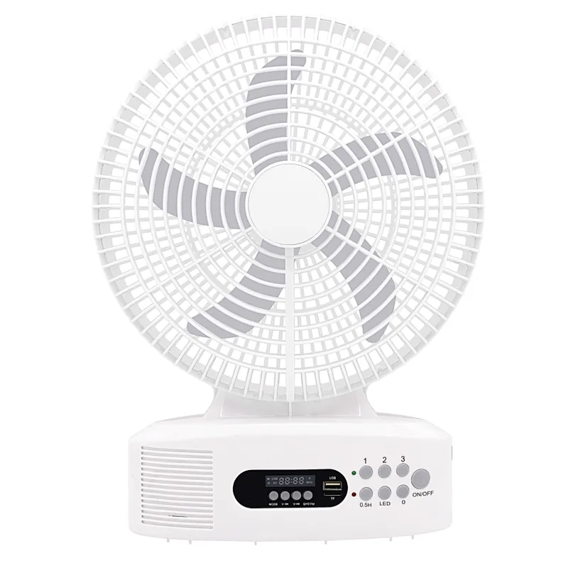 5 blades AC DC 12 inch solar powered table fan Music player LED lamp function Battery solar fan rechargeable