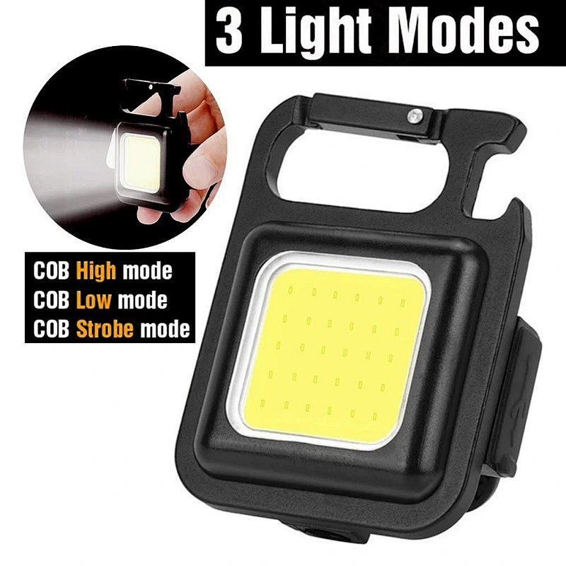Small COB Work Light 3 Light Modes 500 High Lumens Pocket Rechargeable Mini Led Flashlight with Bottle Opener