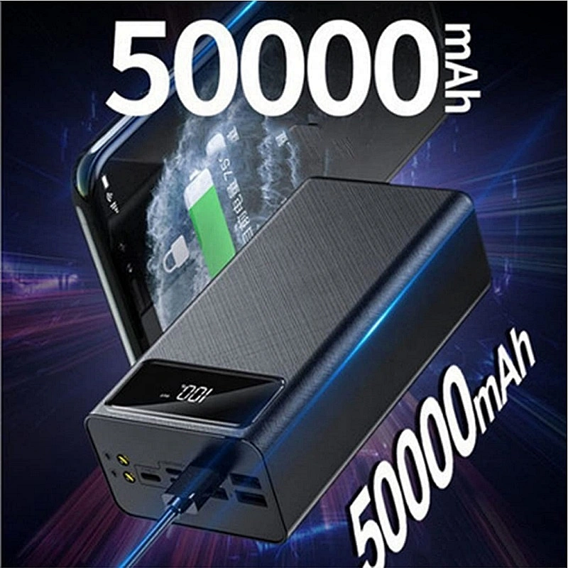 OEM logo USB Ports Portable Charger Led Lights 3 Input 4 Powerful Output Charger Large Capacity power bank 50000 mAh