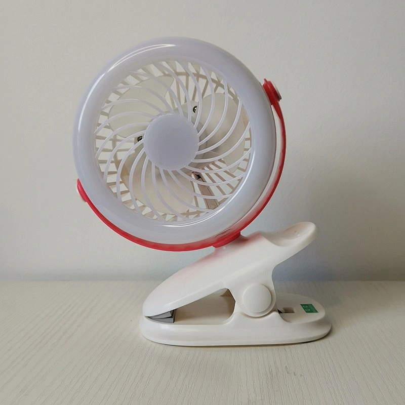 New 360 degree rotation foldable usb rechargeable baby stroller dc motor mini cordless desk  fan with LED lamp 4 inch