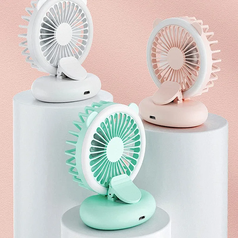 Led Mini Usb Small Ventilateur Rechargeable Hand Held Ventilado Portable Standing Electric Battery Clip Phone Fan With Light