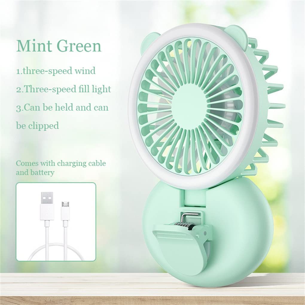 New Mini Portable Fan Three Speed Adjust Fill Light Usb Rechargeable Cooling Neck Handheld Fan For Children And Ladies