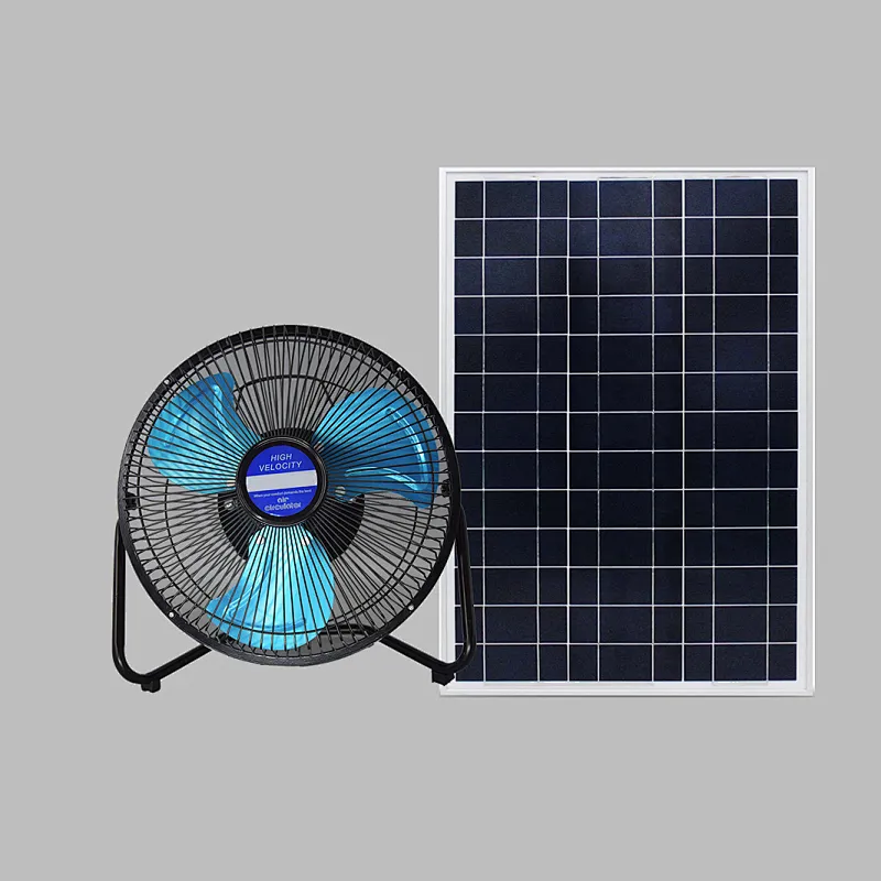 Solar Cell Charging AC DC12V Portable Camping 18650 Rechargeable Electric Table Fan With 15W Solar Panel