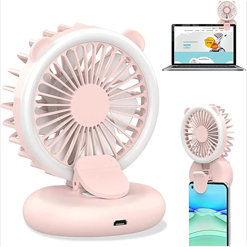 OEM Makeup MINI LED Light Fan Beauty Fill Light Neck Hanging Fan Mini USB Battery Rechargeable Handheld Fan