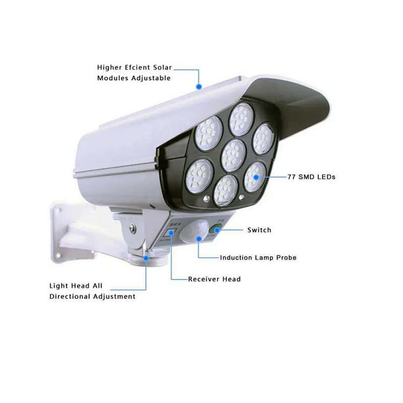 Solar Motion Sensor led wall Light Outdoor Simulation Monitoring Security model Surveillance Cameras Human body induction